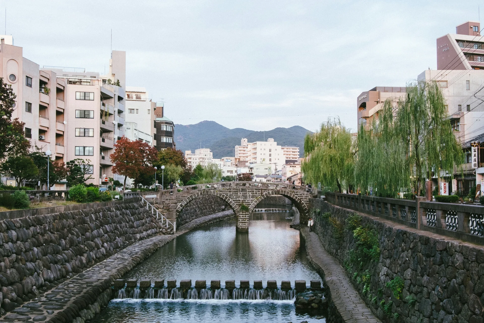 The stone Megane Bridge over the Nakashima River in Nagasaki